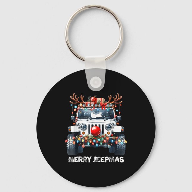 Merry Jeepmas Ugly Light Reindeer Christmas  Key Ring (Front)