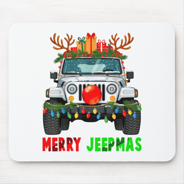 Merry Jeepmas Ugly Light Reindeer Christmas  Mouse Pad (Front)
