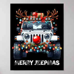 Merry Jeepmas Ugly Light Reindeer Christmas Poster