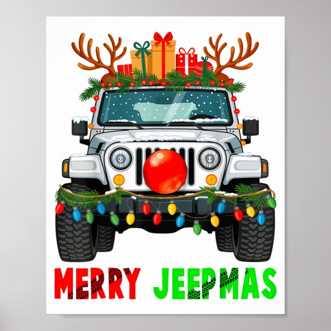 Merry Jeepmas Ugly Light Reindeer Christmas  Poster (Front)