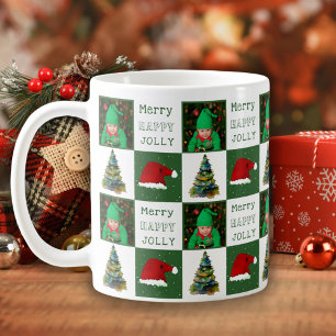 Merry Jolly Christmas Tree Santa Hat Family Photo Coffee Mug