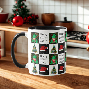 Merry Jolly Christmas Tree Santa Hat Family Photo Mug