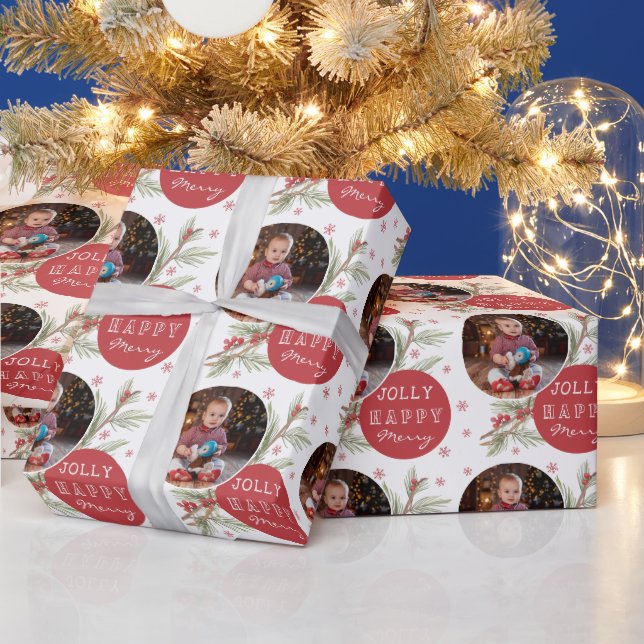 Merry Jolly Custom Photo Holiday Gift Wrap (Holidays)