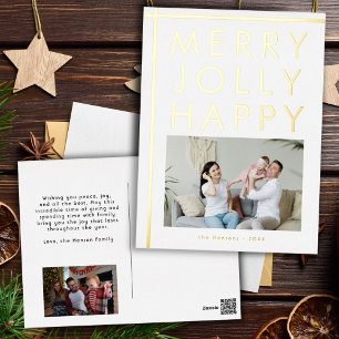 Merry Jolly Happy Family Photo Christmas Foil Holiday Postcard