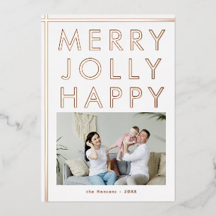 Merry Jolly Happy Family Photo Christmas Gold