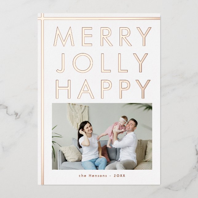 Merry Jolly Happy Family Photo Christmas Gold (Front)
