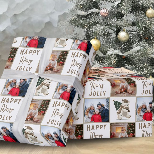 Merry Jolly Polar Bear Family 2 Photo Christmas Wrapping Paper (Creator Uploaded)