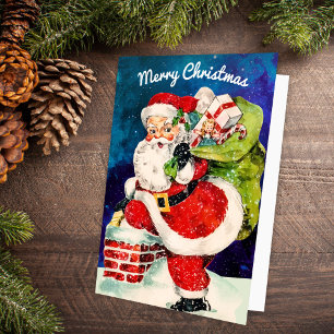 Merry Jolly Santa Vintage Non-Photo Holiday Card
