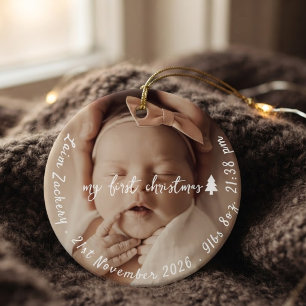 Merry & Joy Birth Stats Baby First Christmas Ceramic Tree Decoration