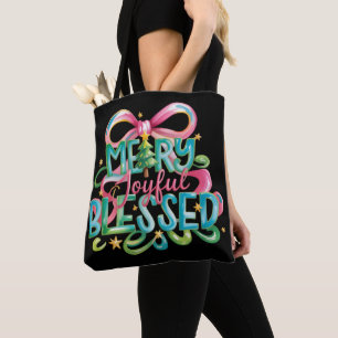 Merry Joyful Blessed Colourful Brushstroke Xmas Bo Tote Bag