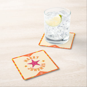 Merry Junemas Tropical Christmas Square Paper Coaster