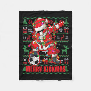 Merry Kickmas Christmas Soccer Ball Ugly Youth Swe Fleece Blanket