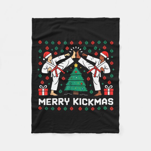 Merry Kickmas Funny Karate Jiu Jitsu Ugly Christma Fleece Blanket (Front)