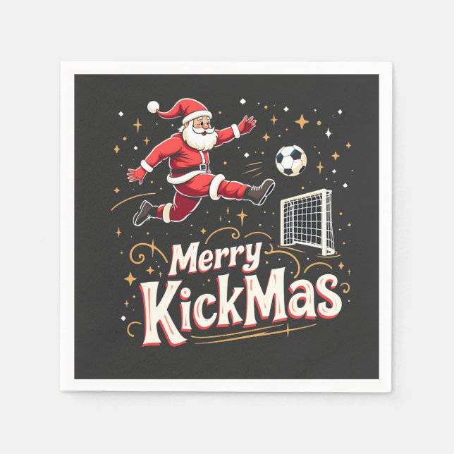 Merry Kickmas Funny Santa Claus Soccer Lovers Napkin (Front)