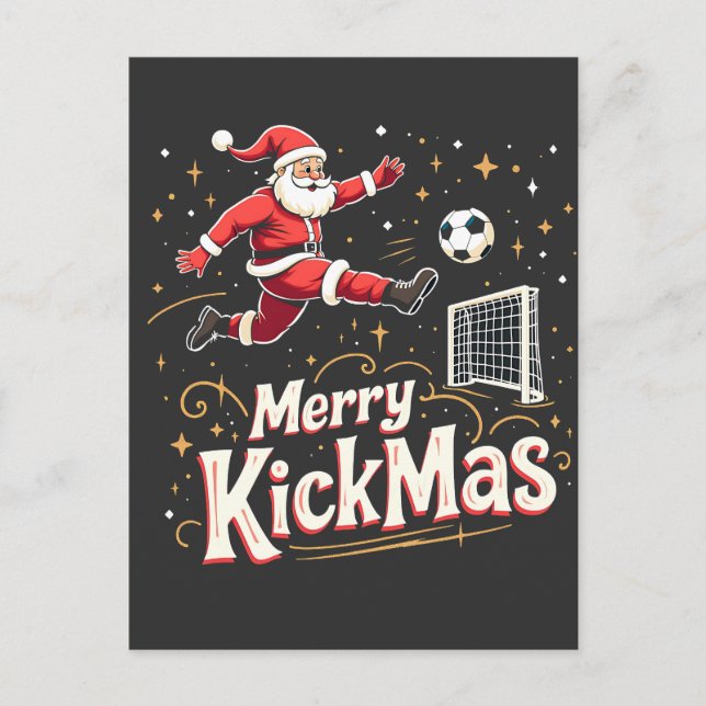 Merry Kickmas Funny Santa Claus Soccer Lovers Postcard (Front)