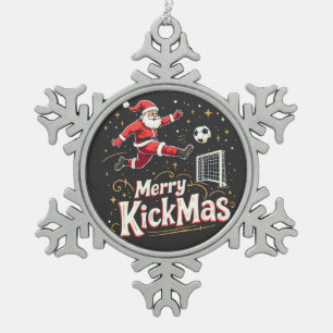 Merry Kickmas Funny Santa Claus Soccer Lovers Snowflake Pewter Christmas Ornament