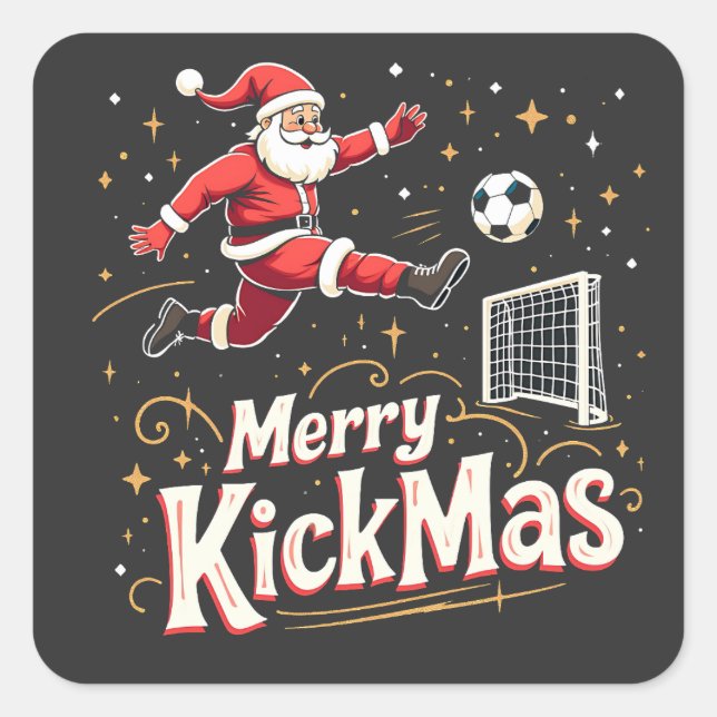 Merry Kickmas Funny Santa Claus Soccer Lovers Square Sticker (Front)