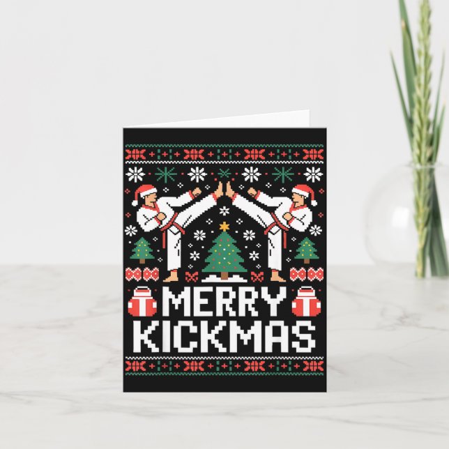 Merry Kickmas Karate Jiu Jitsu Ugly Christmas Desi Card (Front)