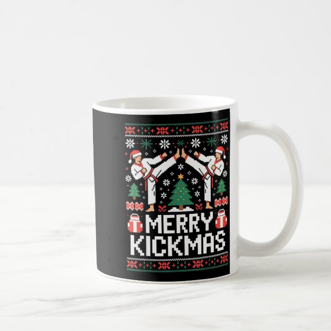 Merry Kickmas Karate Jiu Jitsu Ugly Christmas Desi Coffee Mug (Right)