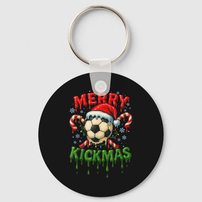 Merry Kickmas Soccer Christmas Candy Cane Ice Crea Key Ring (Front)
