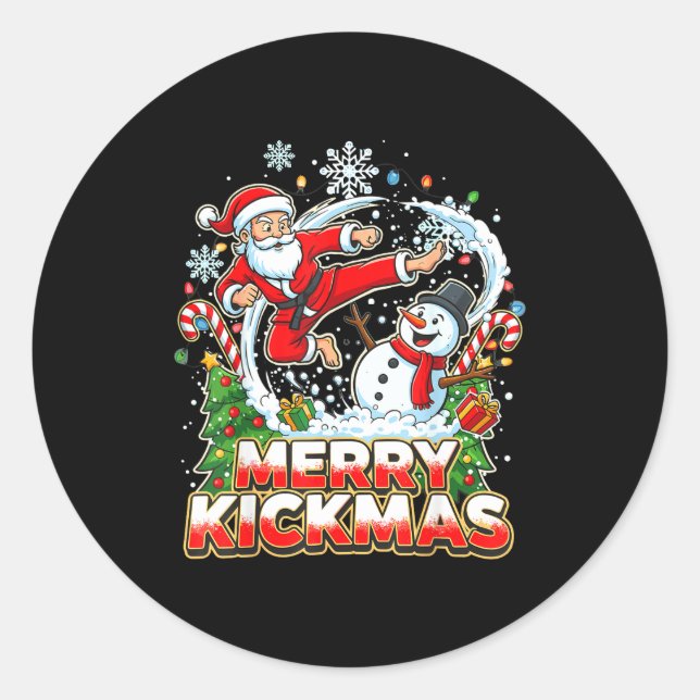 Merry Kickmas Ugly Christmas Jiu Jitsu Funny Santa Classic Round Sticker (Front)