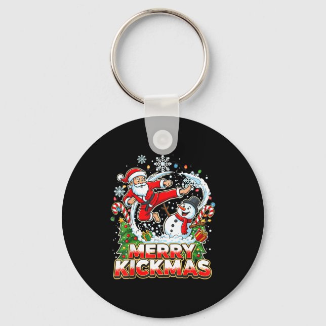 Merry Kickmas Ugly Christmas Jiu Jitsu Funny Santa Key Ring (Front)