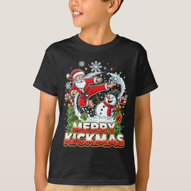 Merry Kickmas Ugly Christmas Jiu Jitsu Funny Santa T-Shirt (Front)