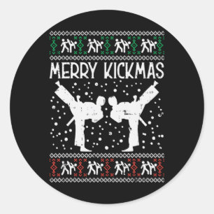 Merry Kickmas Ugly Christmas Karate Jiu Jitsu Mart Classic Round Sticker