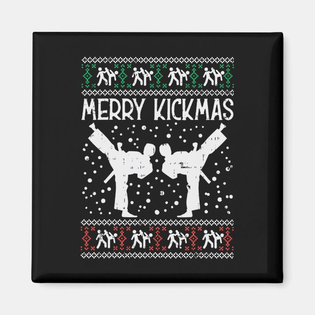 Merry Kickmas Ugly Christmas Karate Jiu Jitsu Mart Magnet (Front)