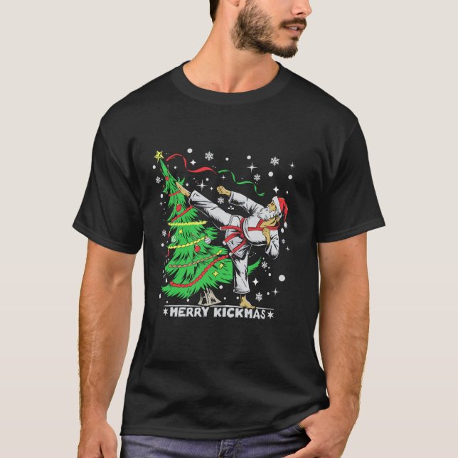 Merry Kickmas Xmas Santa Taekwondo Christmas Tree  T-Shirt (Front)