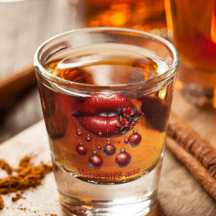 Merry KISS-mas Red Lips Red Christmas Balls Shot Glass