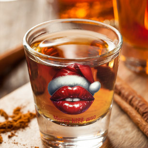 Merry KISS-mas Red Lips Red Santa Hat Shot glass