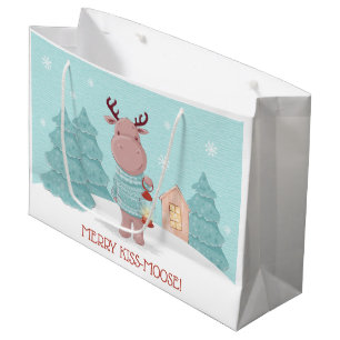 Merry Kiss Moose Christmas Large Gift Bag
