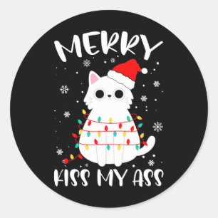 Merry Kiss My Christmas Theme Cat Lovers Gifts For Classic Round Sticker