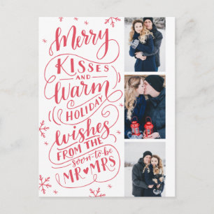 Merry Kisses Warm Holiday Wishes Red Announcement Postcard