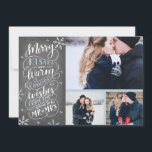 Merry Kisses Warm Wishes | Holiday | Blue  3-Photo Save The Date<br><div class="desc">Holiday Save The Date Card. This modern and chic holiday photo card doubles as a save the date card for the newly engaged couple. The front features 3 of your photos accented by hand drawn snowflakes and hand lettered typography that says "Merry Kisses and Warm Holiday Wishes From The Soon...</div>