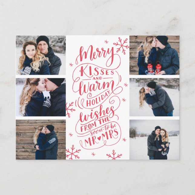 Merry Kisses Warm Wishes Save Date 6- Photo Announcement Postcard (Front)