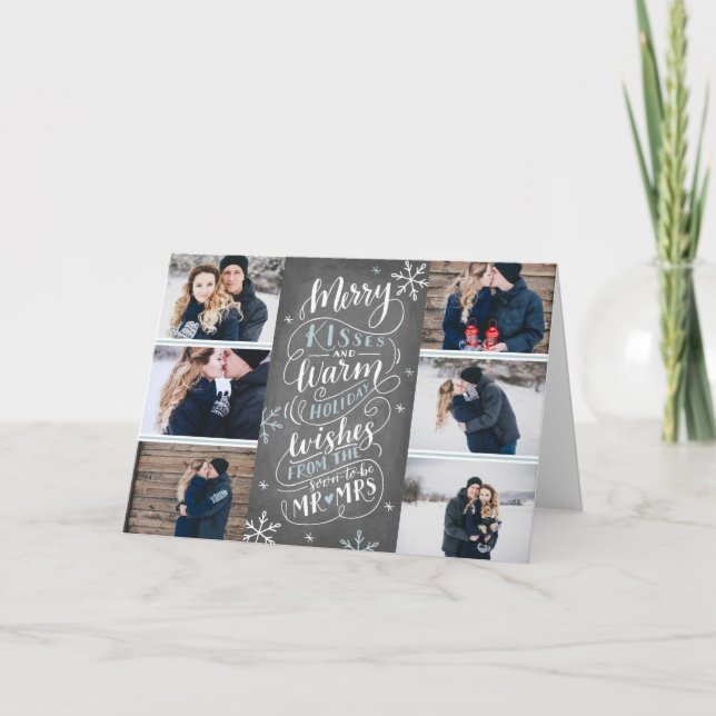 Merry Kisses Warm Wishes Save Date 6 Photo Folded Holiday Card (Front)