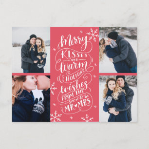 Merry Kisses Warm Wishes Save The Date 4-Photo Announcement Postcard
