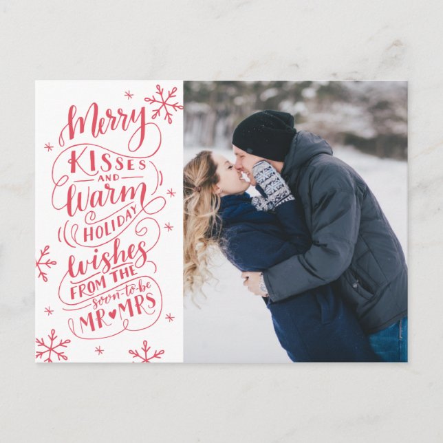 Merry Kisses Warm Wishes Save The Date Photo Announcement Postcard (Front)