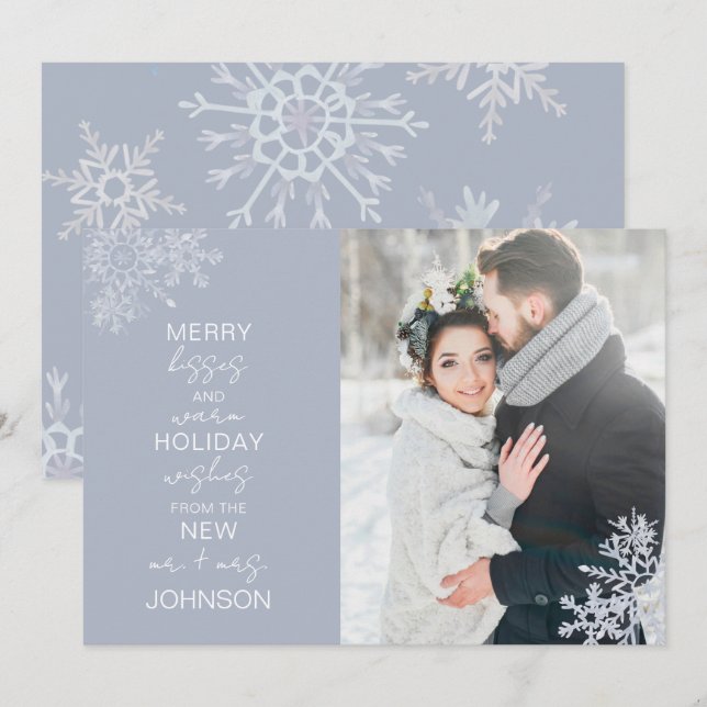 Merry Kisses Warm Wishes Snowflake Photo Holiday Card (Front/Back)