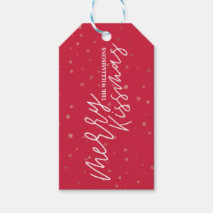 Merry Kissmas Red & White Stripe Christmas Gift Tags