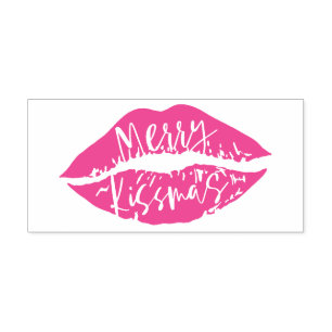 Merry Kissmas   Trendy Script Typographic Lips Self-inking Stamp