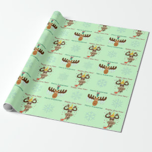 Merry Kissmoose_Happy Gnu Year pattern_green Wrapping Paper