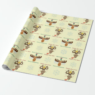 Merry Kissmoose_Happy Gnu Year pattern_yellow Wrapping Paper