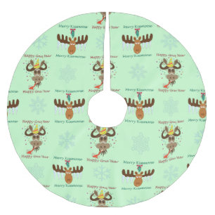 Merry Kissmoose_Happy Gnu Year_Xmas holiday Brushed Polyester Tree Skirt