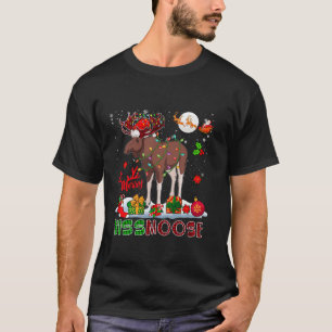 Merry Kissmoose Santa Moose Red Plaid Horns Xmas L T-Shirt