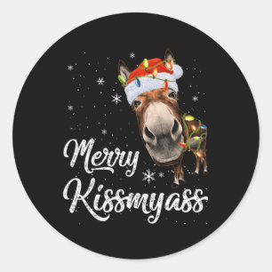 Merry Kissmy Donkey Sarcastic Xmas Funny Pajama Ch Classic Round Sticker