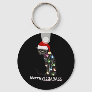 Merry Kissmy Fun Cat Christmas Lights 3  Key Ring