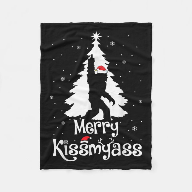 Merry Kissmy Funny Bigfoot Yeti Sasquatch Christma Fleece Blanket (Front)